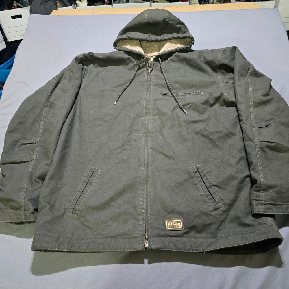 C.E. Schmidt Workwear Jacket Mens 2XLT Green Sherpa Lined Hooded Canvas THJ53MGN